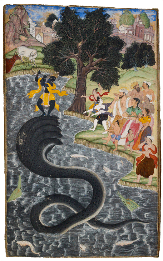 Krishna Dancing On The Head Of Kaliya - Painting (627x950), Png Download