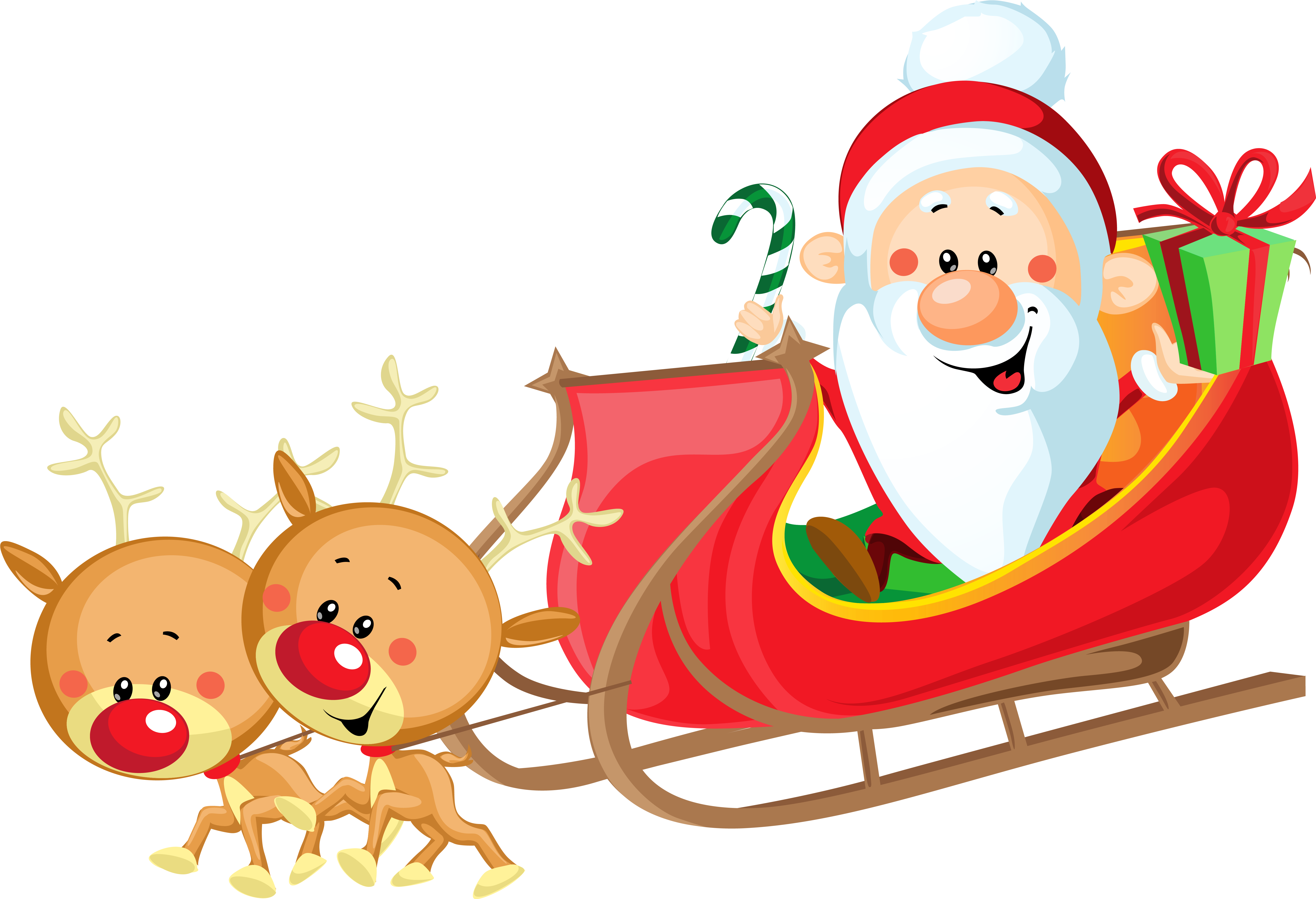 Cute Santa With Sleigh Png Clipart Image - Santa On Sleigh Clipart (6412x4378), Png Download