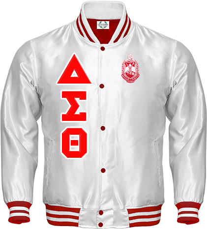 Delta Sigma Theta Embroidered Satin Baseball Bomber - Delta Sigma Theta White Jacket (558x558), Png Download