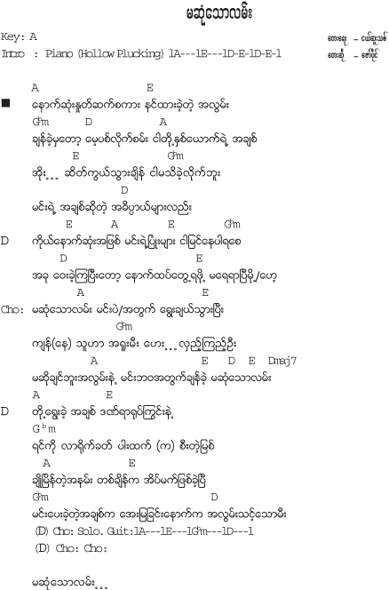 Ma Sone Thaww Lann - Myanmar Songs Lyrics And Chords (461x679), Png Download
