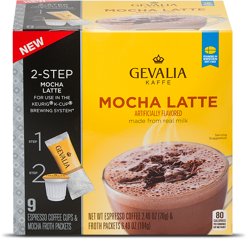 Image Of Mocha Latte Box - Gevalia Mocha Latte K-cup Packs And Froth Packets, (1000x1000), Png Download