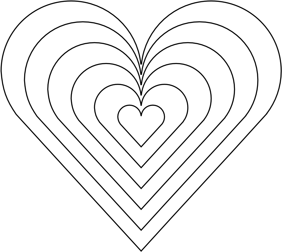 Color Heart Black White Line Art 999px 121 - Rainbow Heart Coloring Pages (999x999), Png Download