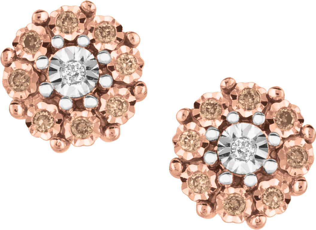 18k Rose Gold Plated Cappucino Diamond Earrings - Rarest Rainbow Cluster Stud Earring (1500x1500), Png Download
