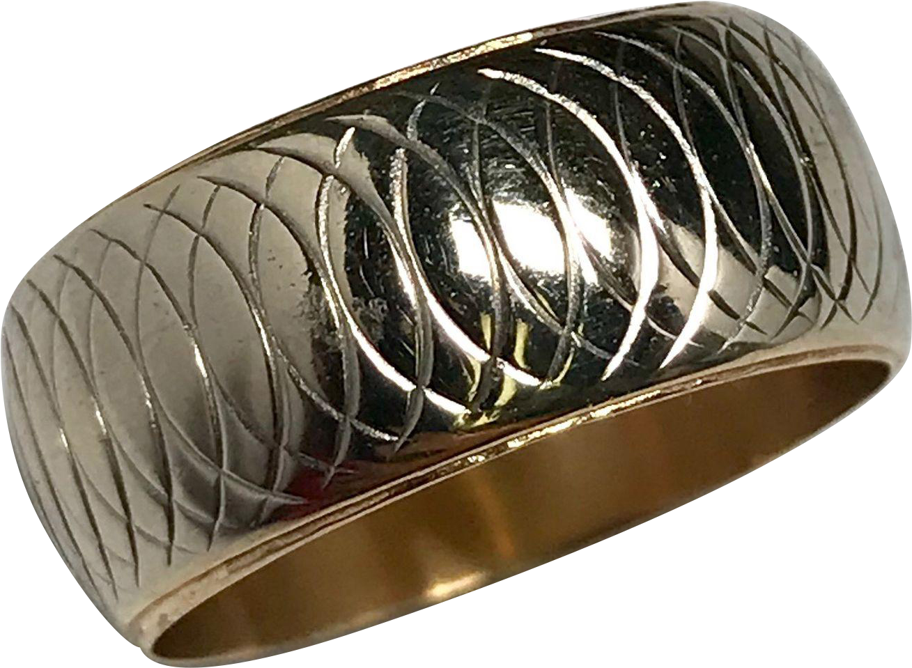 Vintage 14 K Two Tone Gold Swirl Engraved - Bangle (1308x1308), Png Download