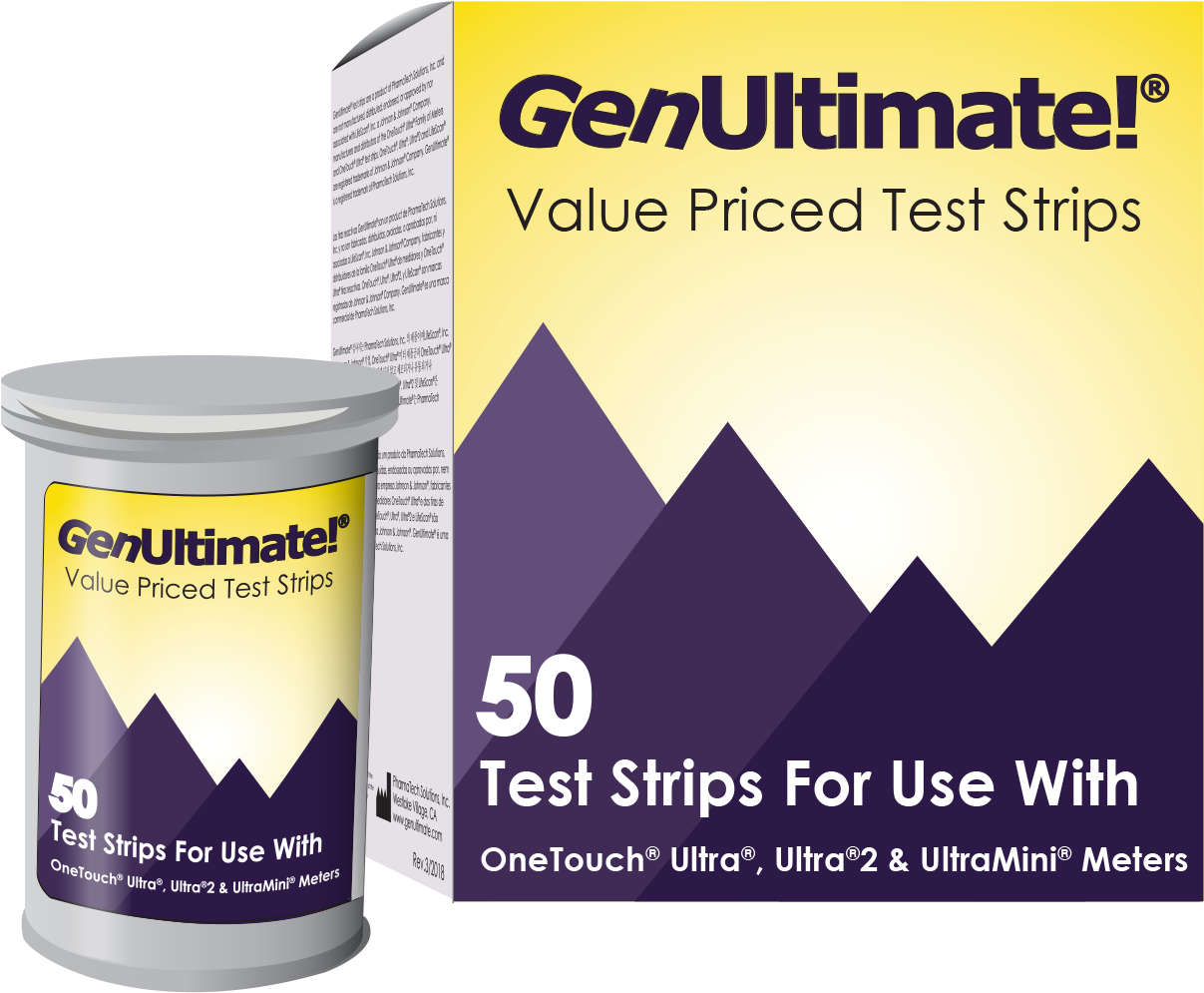 50 Count Blood Glucose Test Strips - Genultimate Blood Glucose Test Strips For One Touch (1361x1098), Png Download