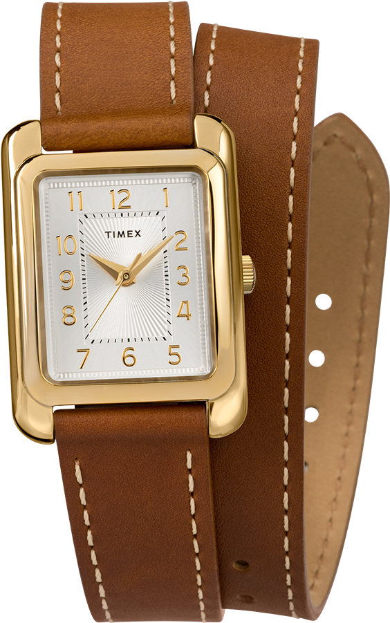 Addison 25mm Double Wrap Leather Strap Watch Gold Tone/brown/silver - Womens Watch Double Strap (750x900), Png Download