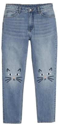 Itgirl Shop Cat Face Knee Embroidery Jeans Aesthetic - Jeans (460x460), Png Download
