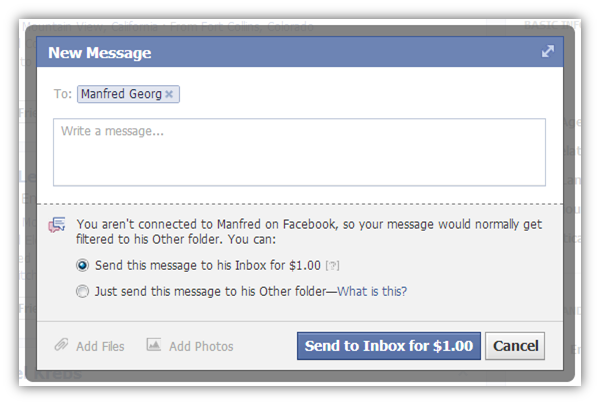 Facebook Charges 1 Dollar For Messages - Post A Message On Facebook (600x405), Png Download