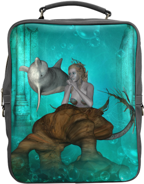 Beautiful Mermaid With Cute Dolphin Square Backpack - Wonderful Mermaid With Dolphin Shower Curtain (500x500), Png Download