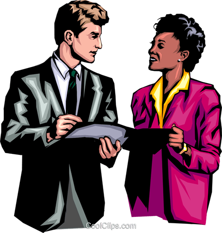 Man & Woman Discussing Royalty Free Vector Clip Art - Gender Difference Leadership Style (458x480), Png Download
