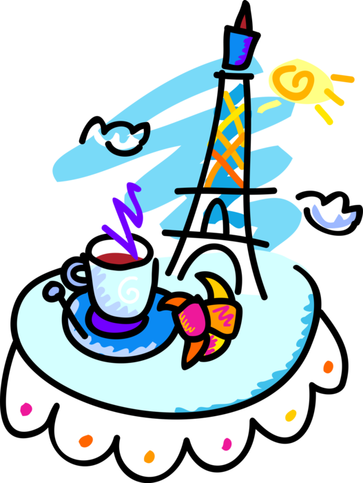 Vector Illustration Of Coffee At Outdoor Parisian Café - Clip Art French Cafe (527x700), Png Download
