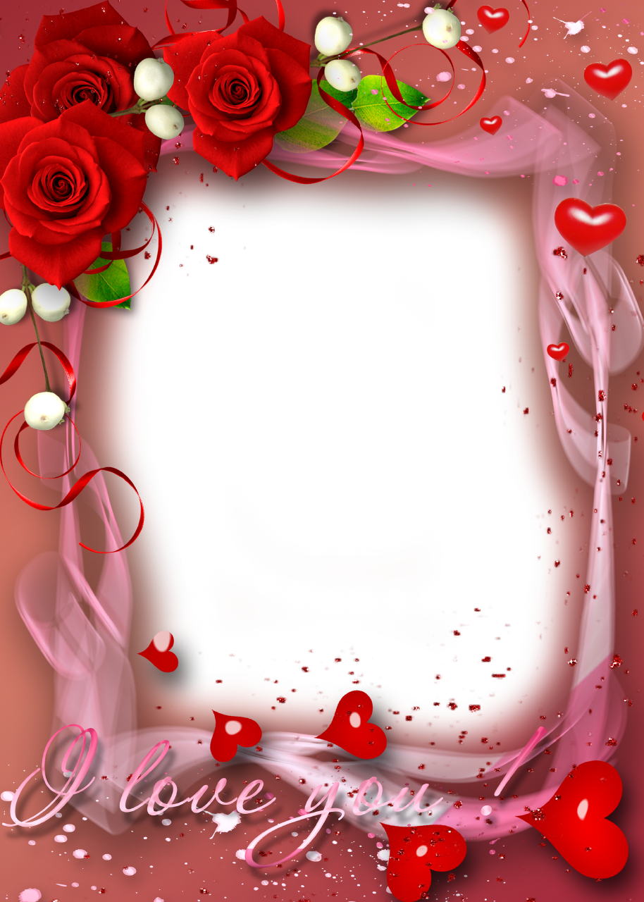 Red Roses And Hearts Valentine Picture Frame Png 914 - Love Frames For Photoshop (914x1280), Png Download