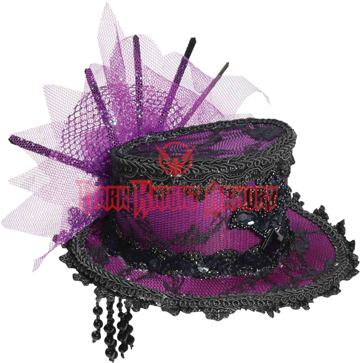 Steampunk Mini Purple Lace Top Hat - Red White And Blue Fascinator (850x850), Png Download