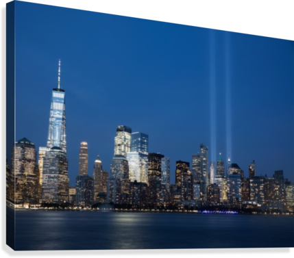 911 Memorial Lights Nyc Skyline Canvas Print - 911 Memorial (429x377), Png Download