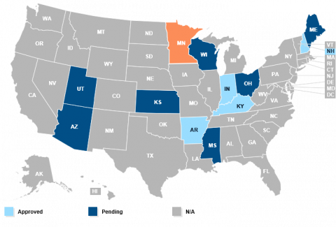 This Kaiser Family Foundation Map Shows The Approved - Medicaid Work Requirements Map Of States (480x325), Png Download
