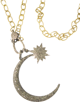 Chain Link Necklace With Diamond Celestial Pendant - Necklace (310x400), Png Download