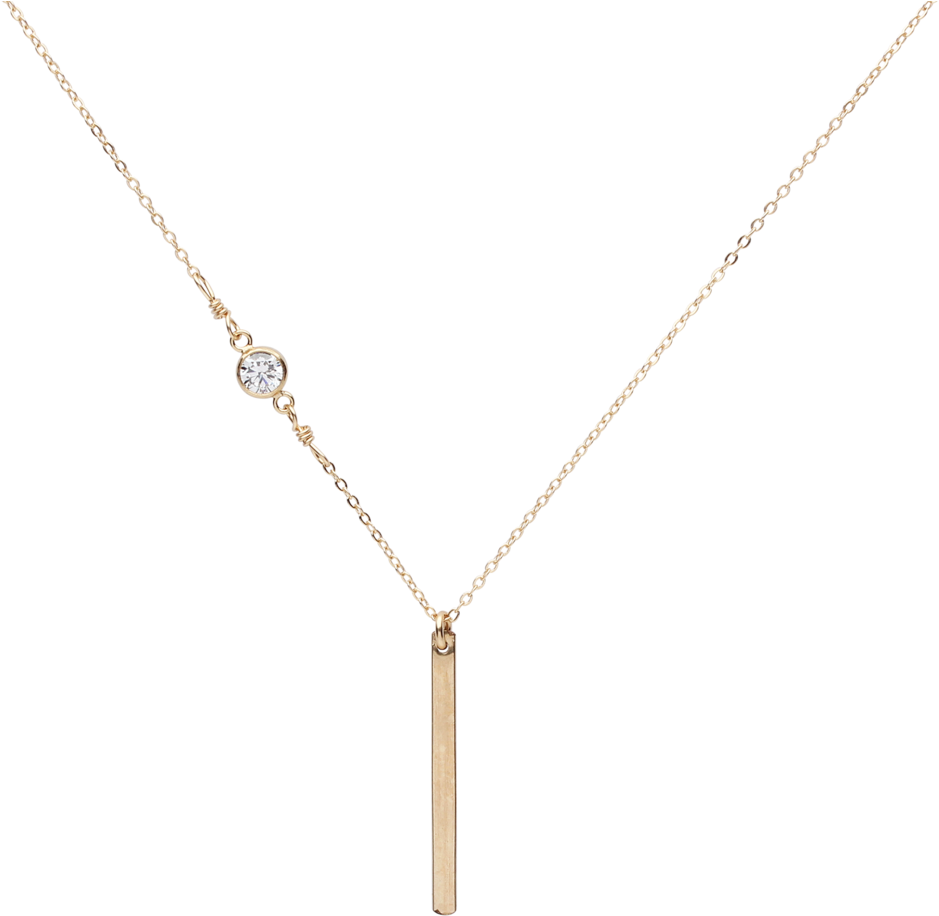Thin Bar Off Center 4mm Round Cz Link Necklace - Pendant (1024x1024), Png Download