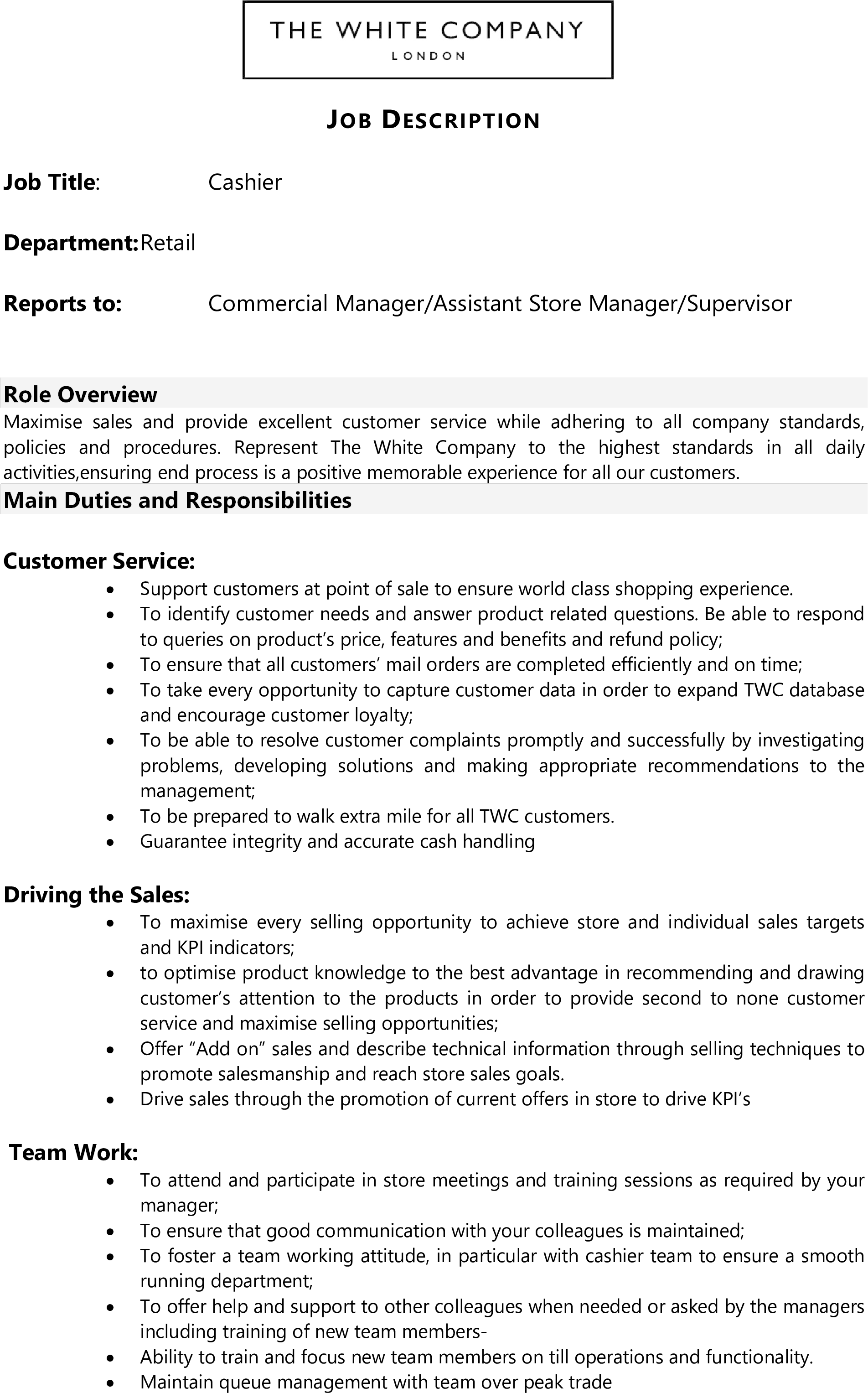 Cashier Retail Job Description Main Image - Retail (2480x3508), Png Download