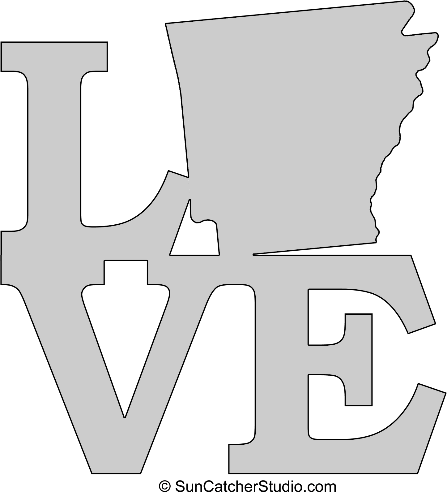 Arkansas Love Map Outline Scroll Saw Pattern Shape - Stencil (1500x1640), Png Download