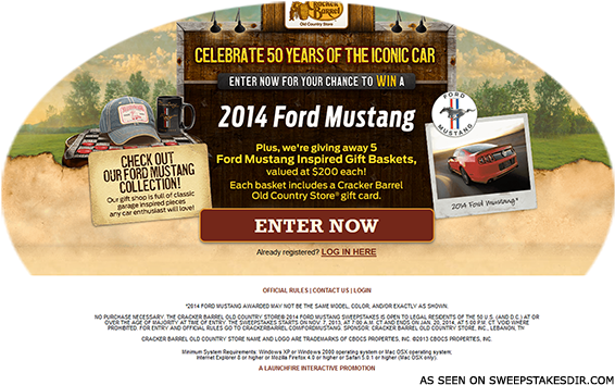 The Cracker Barrel Old Country Store Ford Mustang Sweepstakes - Ford Mustang (574x358), Png Download