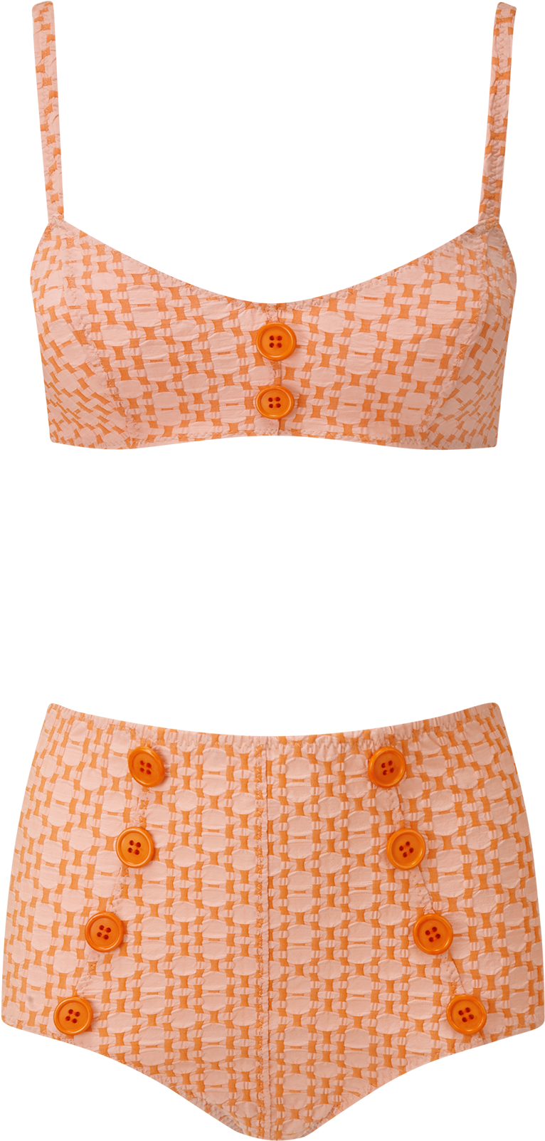 Genevieve Orange Two-tone Seersucker Button Bikini - Briefs (1200x1740), Png Download