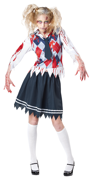 Zombie Schoolgirl - High School Zombie Girl Costume (362x650), Png Download