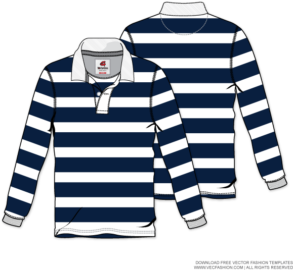 Mens Rugby Shirt Vector Template - Striped Long Sleeve Vector (600x600), Png Download