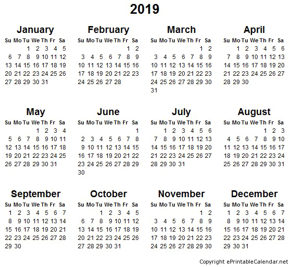 2019 Calendar Png Free Download - 2019 Full Year Calendar (589x543), Png Download