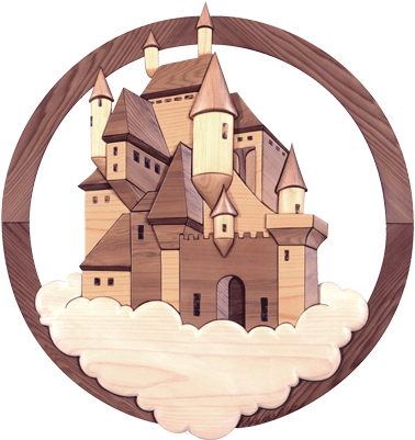 Intarsia Woodworking Pattern Of A Fantasy Castle Sitting - Intarsia (400x400), Png Download