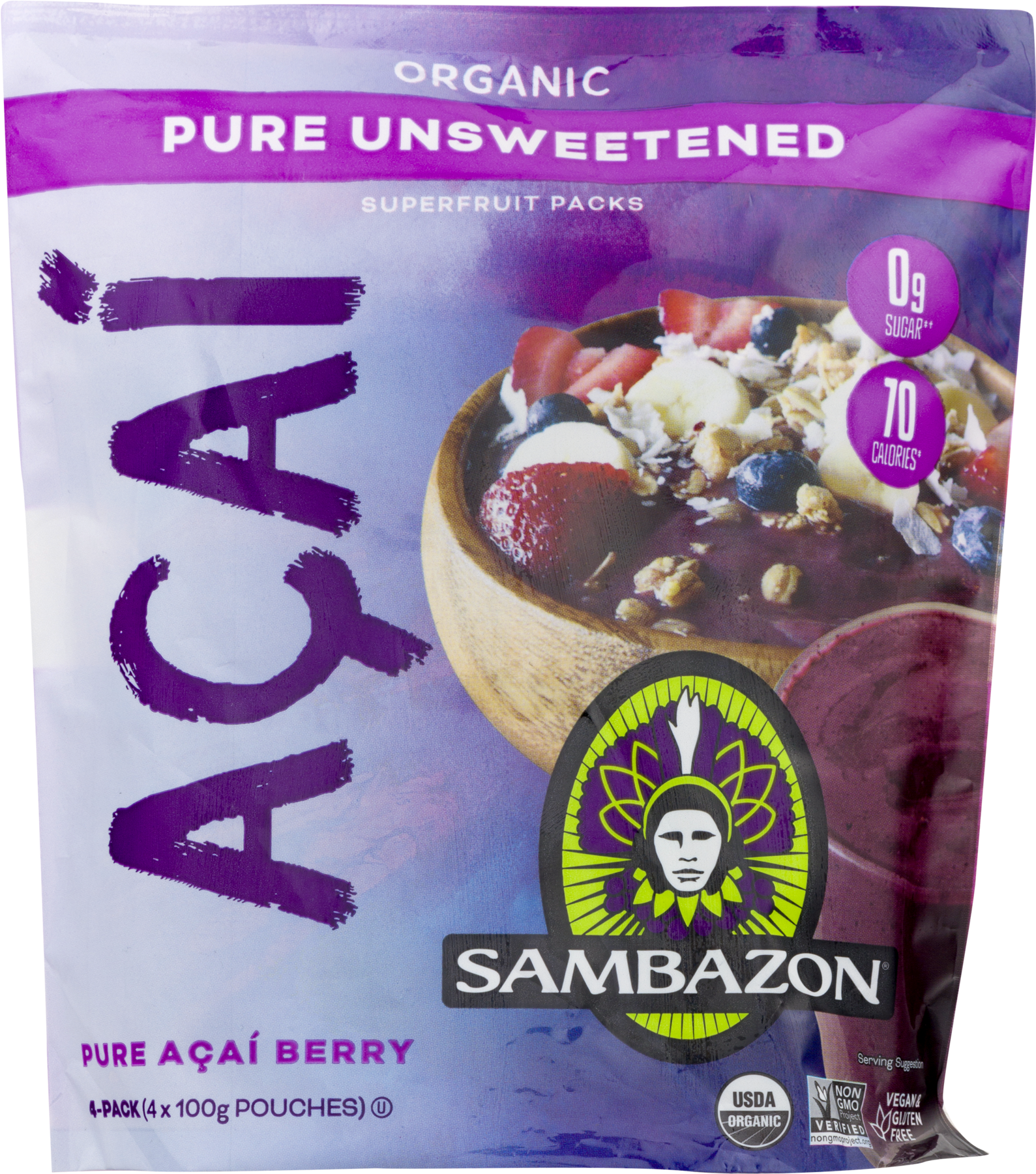 Sambazon Unsweetened Pure Acai Berry Smoothie Packs (1800x1800), Png Download