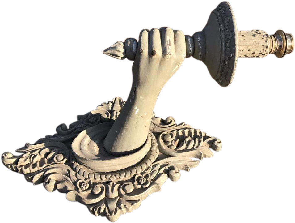 Large Vintage Wooden Hand Holding Torch Wall Sconce - Sconce (954x954), Png Download