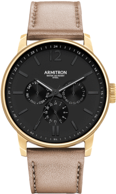 Tan Leather Strap With Three Subdials- 42mm / Tan / - Armitron All Sport Mens Brown Watch Boxed Set-20/5217bkgptn (280x480), Png Download