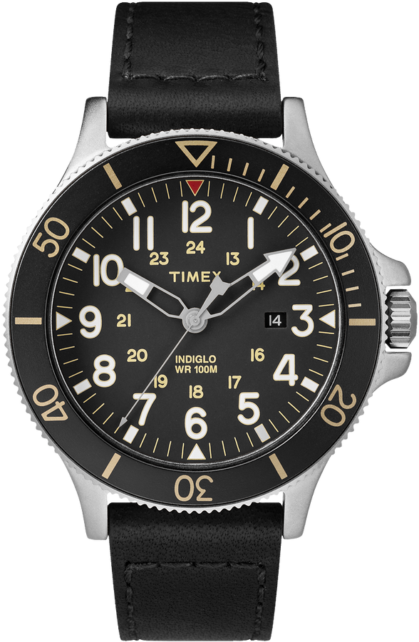 Timex Allied Coastline 43mm Leather Strap Watch - Timex Allied Coastline Black One Size (750x900), Png Download