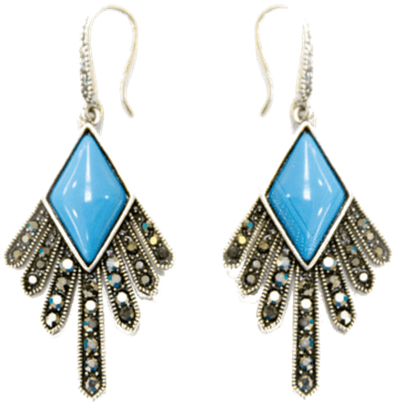 Aretes Rombo Azul Y Detalle Plateado - Aretes En Rombo Png (450x493), Png Download