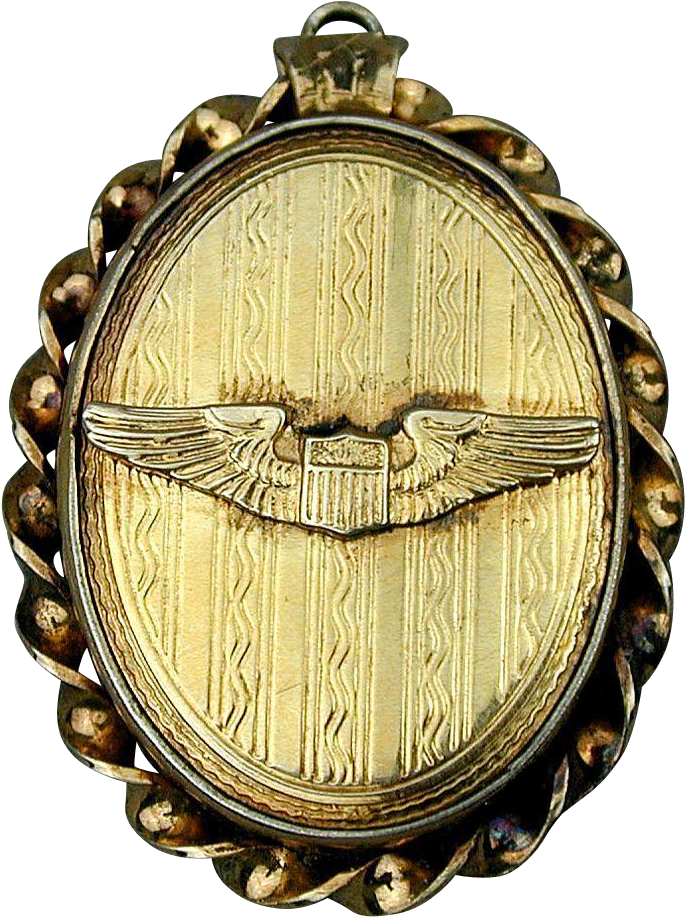 Wwii Era Gold-filled / Sterling Locket W/ Pilot Wings - Crest (916x916), Png Download