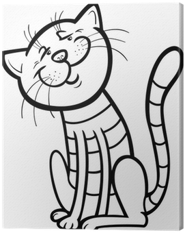 Happy Cat Cartoon For Coloring Book Canvas Print • - Cat And Christmas Tree Drawing (400x400), Png Download