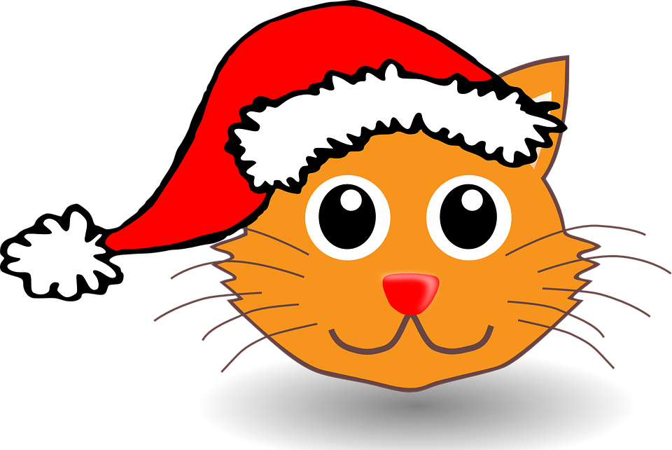 Cat, Happy, Animal - Cartoon Cat With Santa Hat (960x642), Png Download