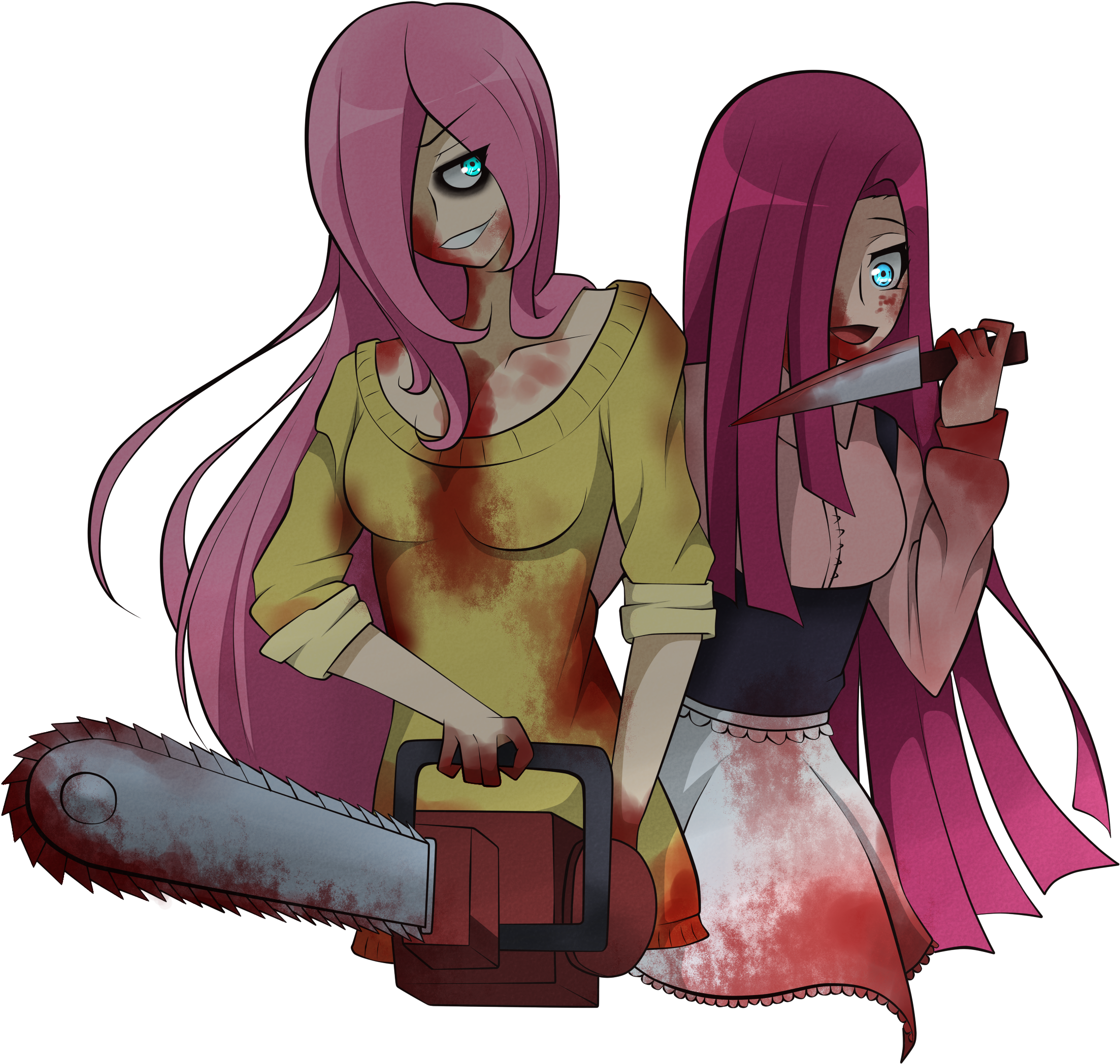 Alucrazymind, Blood, Chainsaw, Clothes, Fluttershed, - Cartoon (2443x2600), Png Download