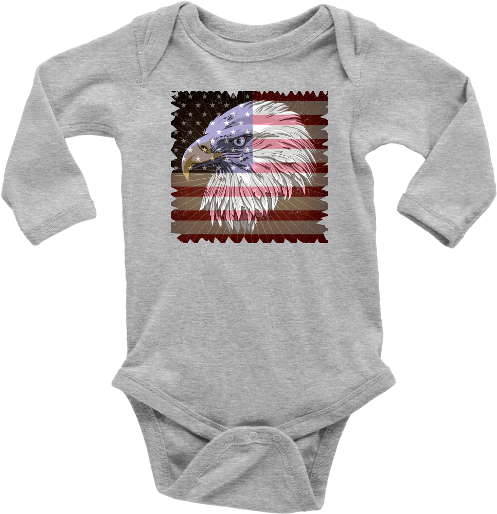 Distressed American Flag With Eagle Long Sleeve Baby - Infant Bodysuit (1024x1024), Png Download