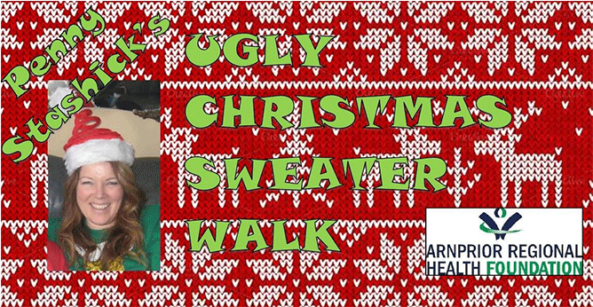 Penny Stashick Ugly Christmas Sweater Walk - Sweater With Deer Throw Blanket (945x345), Png Download