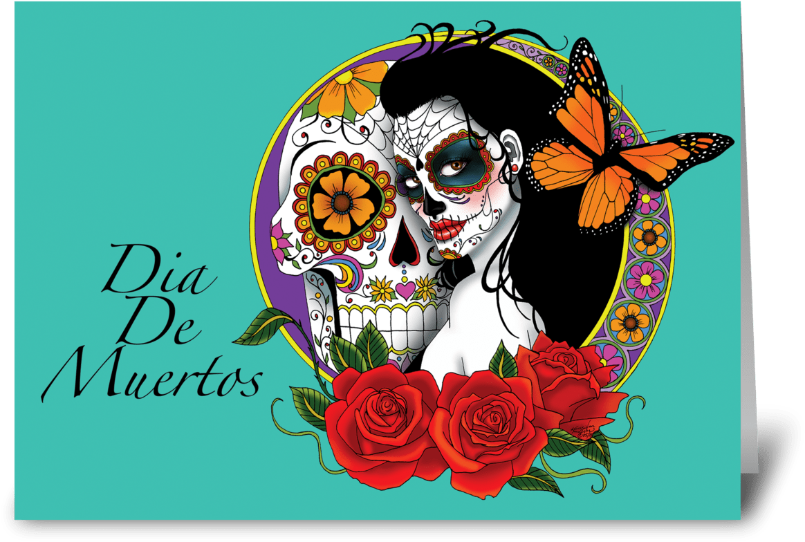 Sugar Skulls - Dia De Los Muertos Butterflies (848x698), Png Download