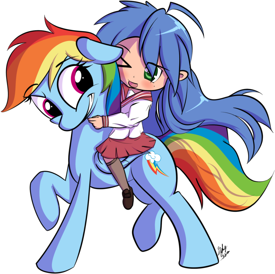Squiby-327, Clothes, Crossover, Hug, Human, Izumi Konata, - Konata On Rainbow Dash (1024x1024), Png Download