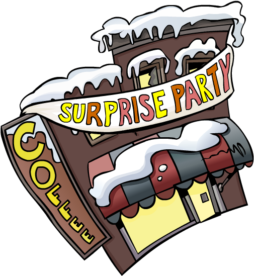 Surprise Party Coffee Shop Exterior - Club Penguin Coffee Shop Outside (517x557), Png Download
