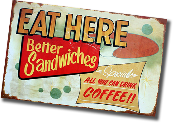 Eat At Black Mountain Coffee Shop & Cafe - Diner Food Advertising Tin Signs (eat Here) (562x397), Png Download