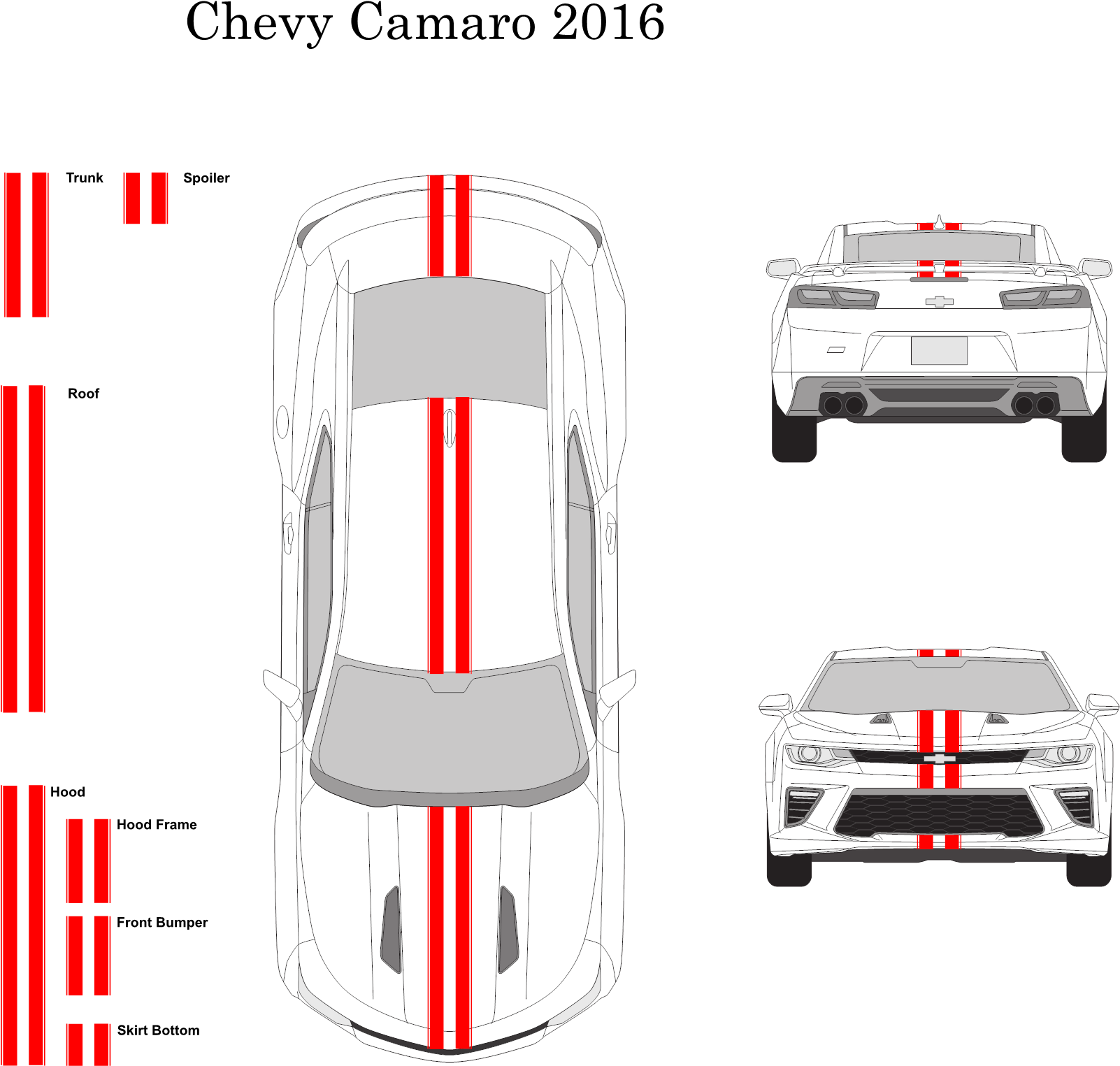 Chevy Camaro Convertible 2016 Dual 3" Vinyl Racing - 2016 Camaro Convertible Racing Stripes (1700x1642), Png Download