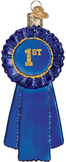 Blue Ribbon Ornament - Old World Christmas Playful Cub (582x582), Png Download