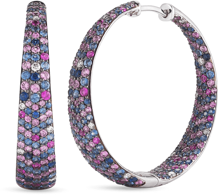 Roberto Coin Hoop Earrings With Diamonds And Sapphires - Bangle (800x800), Png Download