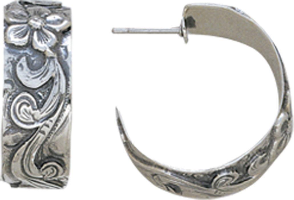 Vendor-unknown Collections Sterling Silver Floral Pattern - Vogt Silversmiths Scroll Women's Western Hoop Earrings (1500x1200), Png Download
