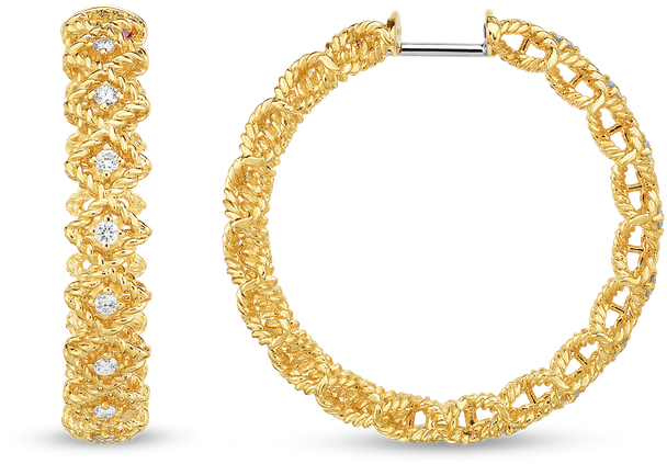 Roberto Coin Large Round Diamond Hoop Earring - Earring (800x800), Png Download