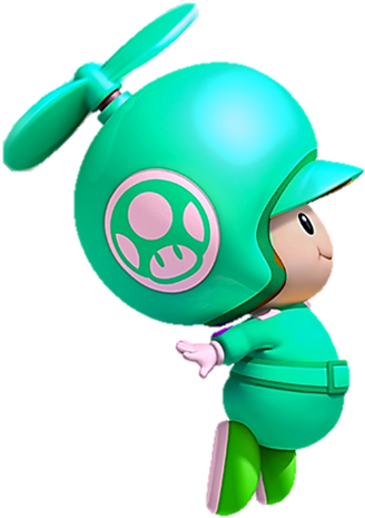 Green Toad Propeller - New Super Mario Bros Wii Blue Toad (344x478), Png Download